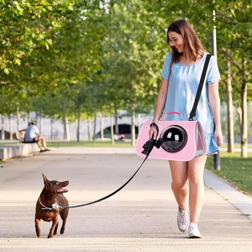Bolso de transporte para mascotas malla transpirable rosado-5