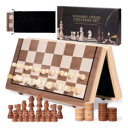 Tablero de ajedrez magnético de madera 40x40 cm 2 en 1-2