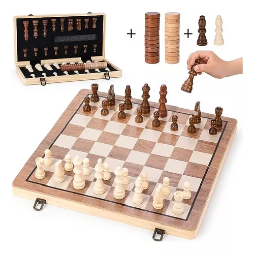 Tablero de ajedrez magnético de madera 40x40 cm 2 en 1-4
