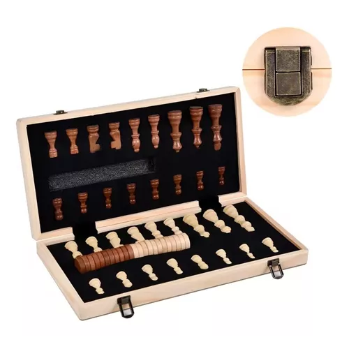 Tablero de ajedrez magnético de madera 40x40 cm 2 en 1-6