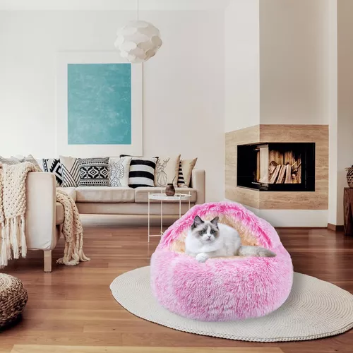 Cama para mascotas iglú felpa 50 cm rosado-5