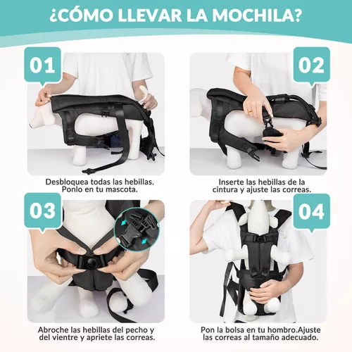 Mochila transportadora ajustable para mascotas perros S negro-4