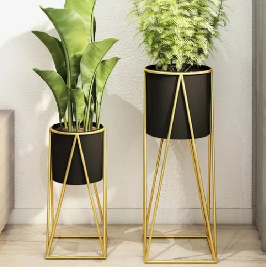 Porta Macetero Pedestal Negro y Dorado para Plantas-2