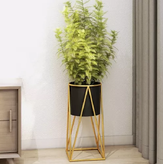Porta Macetero Pedestal Negro y Dorado para Plantas-3