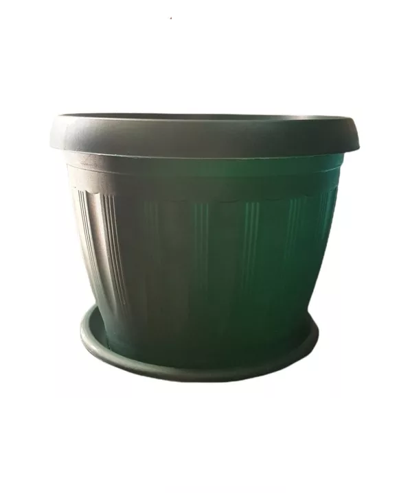 Macetero Redondo con Plato 30cm Verde Oscuro-4