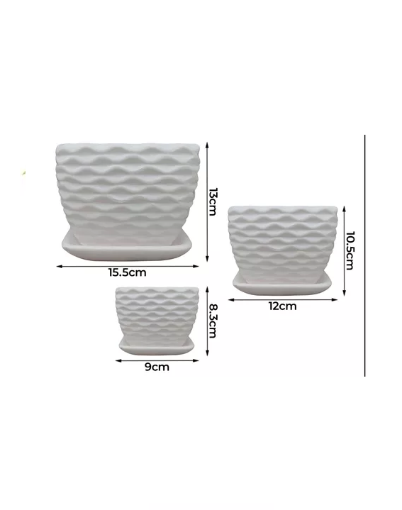 Set de 3 Maceteros Cuadrados Blancos con Líneas Curvas-2