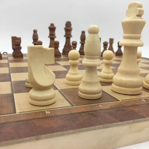 Tablero de ajedrez damas y backgammon 3 en 1 de madera 29 cm-2