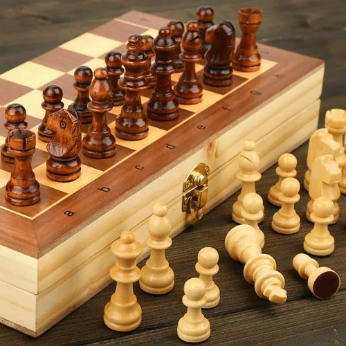 Tablero de ajedrez damas y backgammon 3 en 1 de madera 29 cm-4
