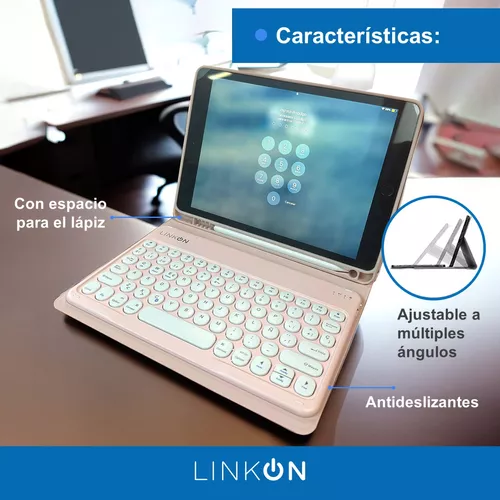Carcasa funda con teclado para iPad Linkon 102 y 109 color rosado-3