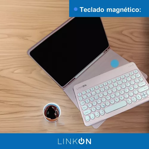 Carcasa funda con teclado para iPad Linkon 102 y 109 color rosado-4