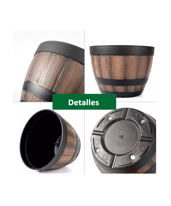 2 Maceteros Barril Simulación Madera 4L con Agujero 228x17cm-2