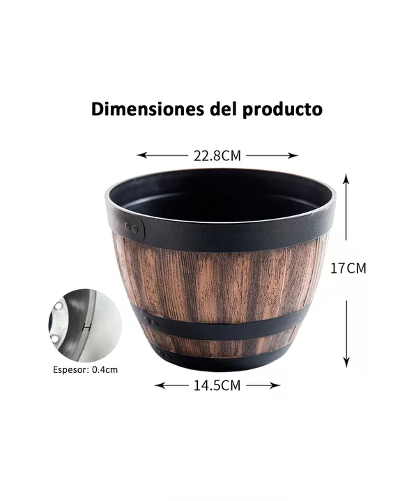 2 Maceteros Barril Simulación Madera 4L con Agujero 228x17cm-3