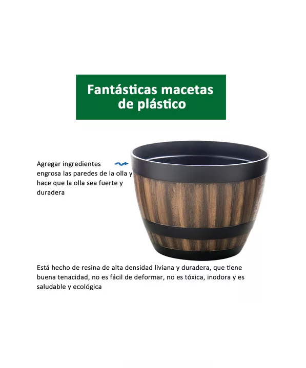 2 Maceteros Barril Simulación Madera 4L con Agujero 228x17cm-4