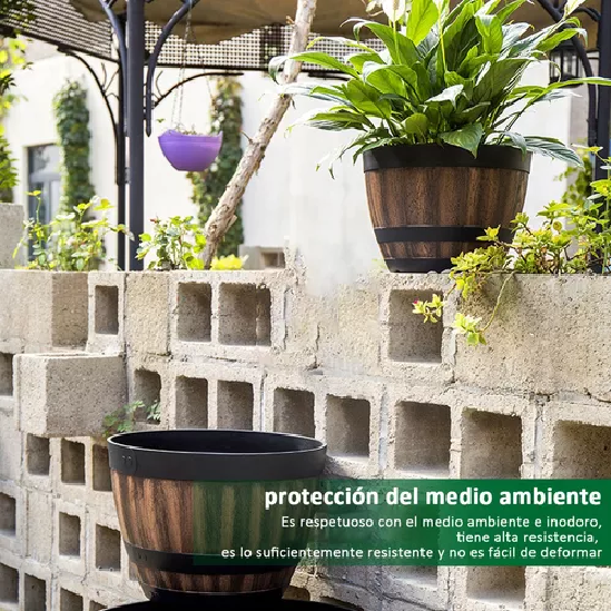 2 Maceteros Barril Simulación Madera 4L con Agujero 228x17cm-7