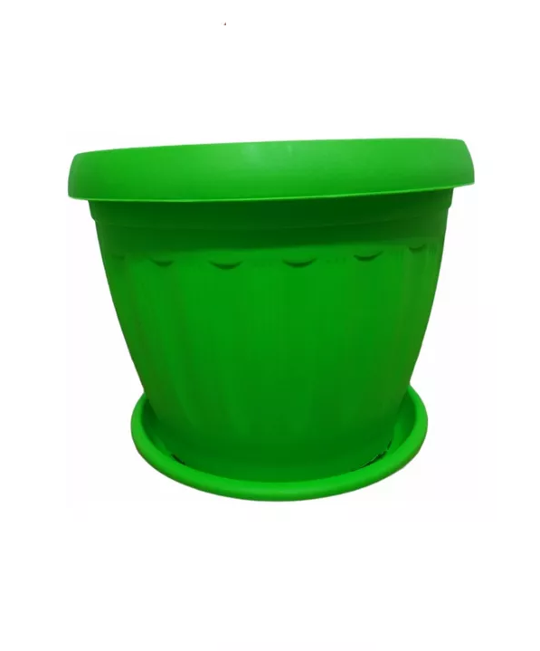 Macetero Redondo con Plato 30cm Verde Lima-6