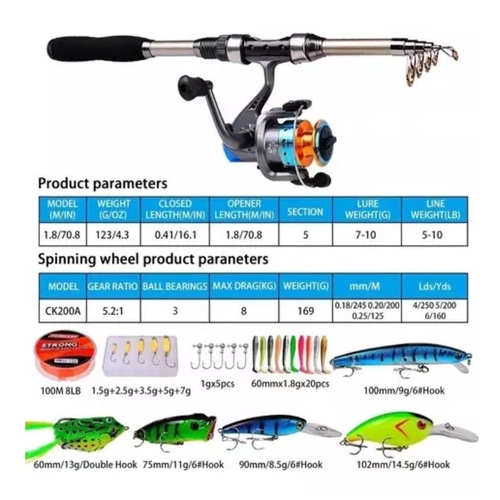 Kit de pesca 18 m caña carrete señuelo y accesorios-4
