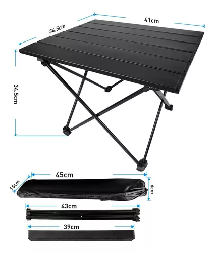 Mesa plegable de camping para paseo y evento con bolso portátil negro-5