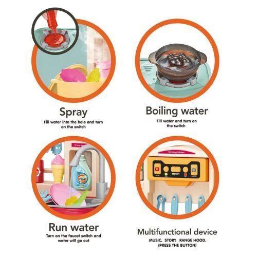 COCINA DE JUGUETE 65 PIEZAS CON LUCES, MUSICA, SPRAY DE AGUA -2
