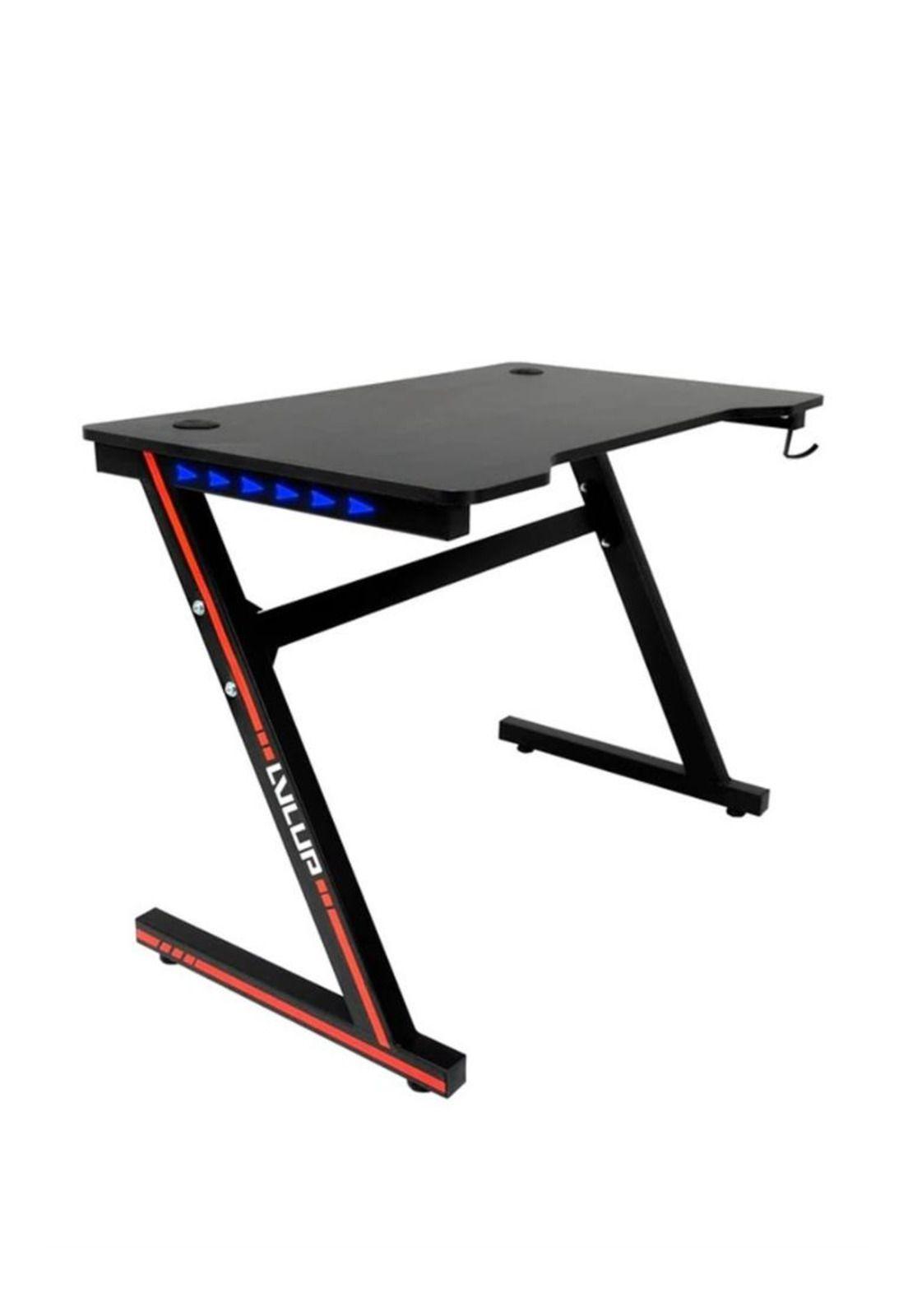 Escritorio gamer LvLup zebra / Color negro y rojo /Con luces-0
