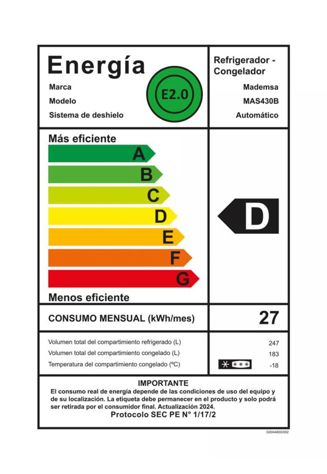 Refrigerador No Frost Side by Side MAS430B/ 430 LTS/ Mademsa (Nuevo caja dañada)-3