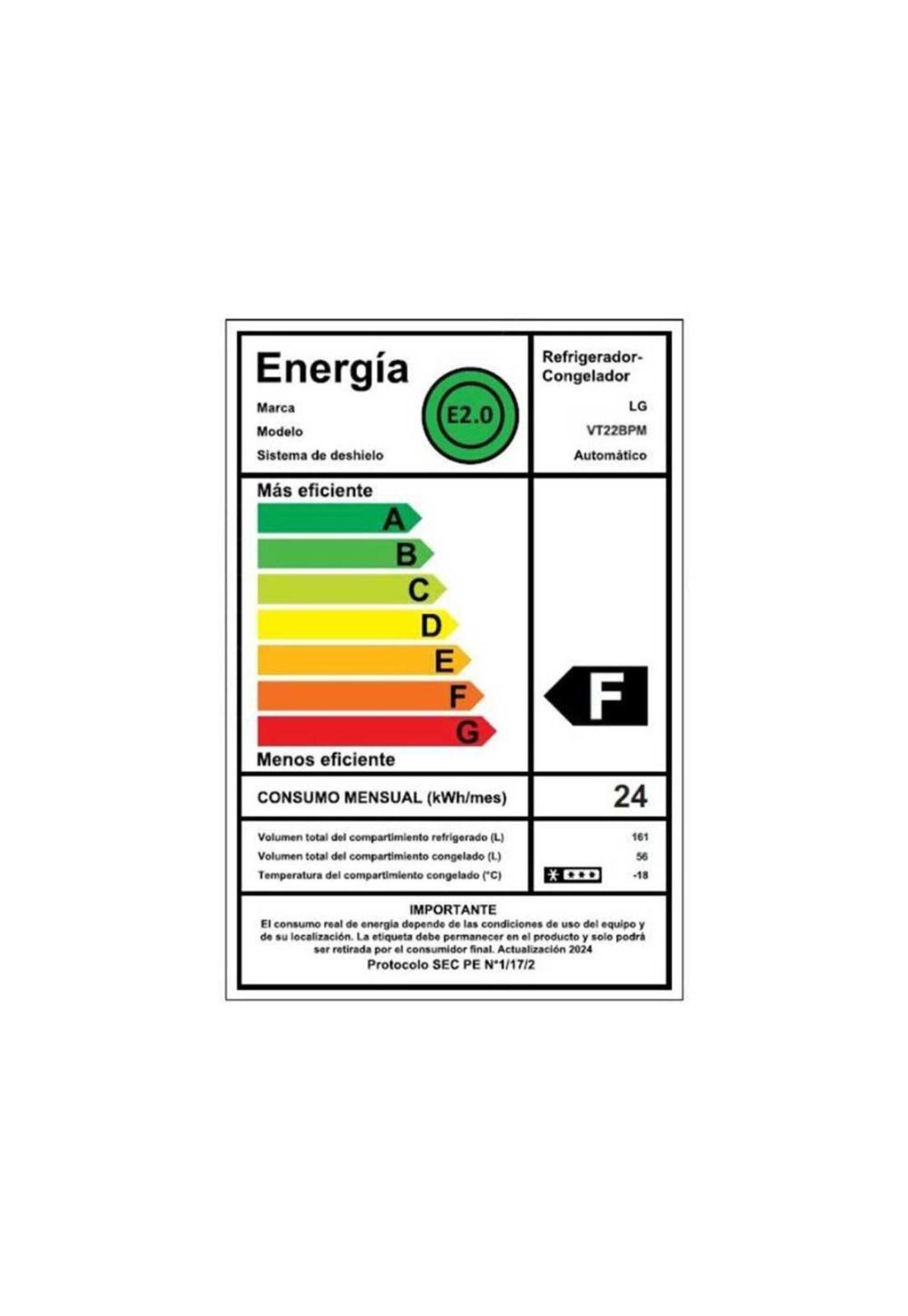 Refrigerador No Frost  VT22BPM/ 217L/ Top Freezer/ LG (Nuevo con caja dañada)-5