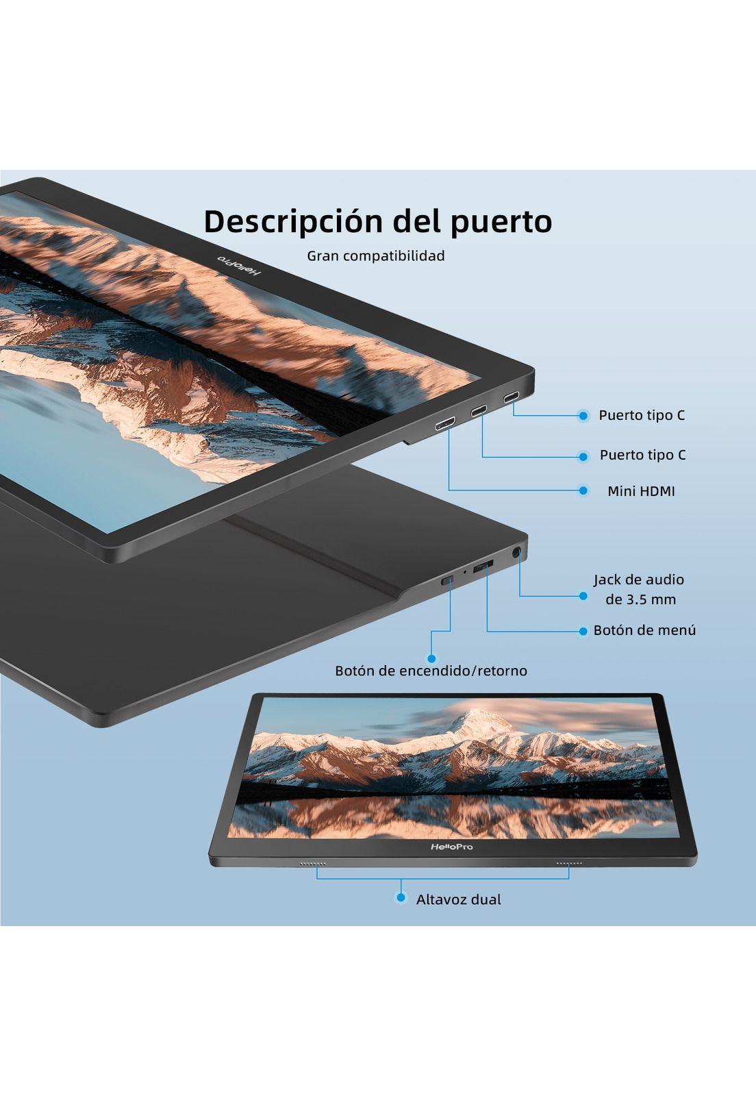 Monitor portatil 15.6" FHD, IPS + funda con soporte/ Hello M1 (Reacondicionado)-2