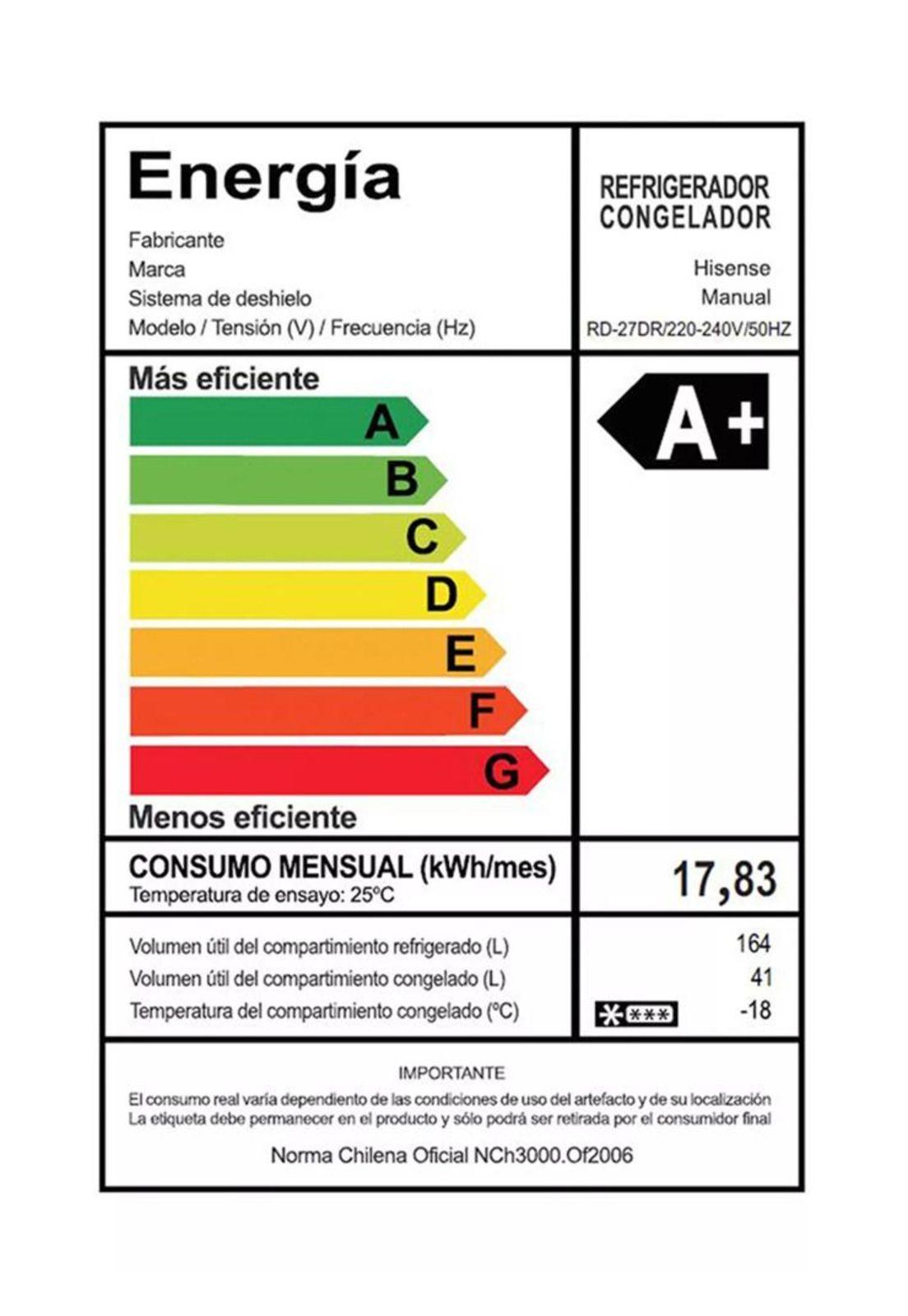 Refrigerador Top Mount RD-27DR/ 205 Lt/ Hisense/ Gris (Nuevo caja dañada)-3