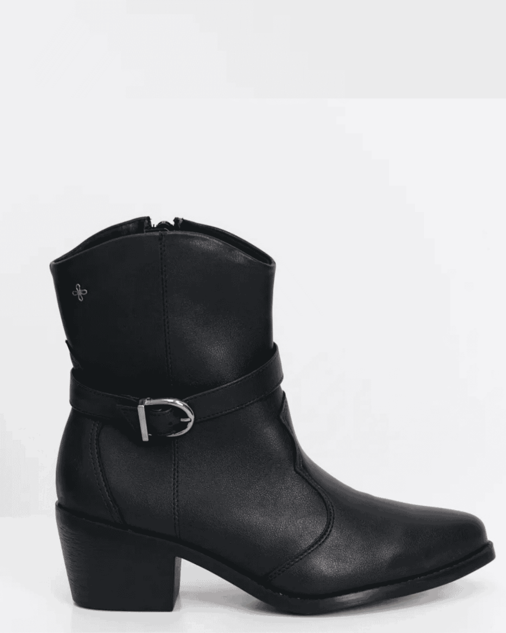 Botin Mujer Hebilla Taco Medio Comodo Acolchado Negro Softli-2