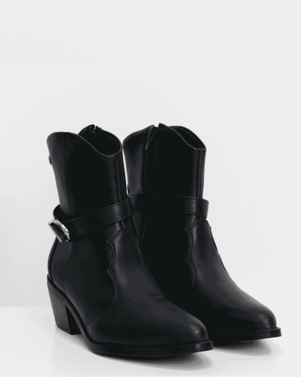 Botin Mujer Hebilla Taco Medio Comodo Acolchado Negro Softli-4