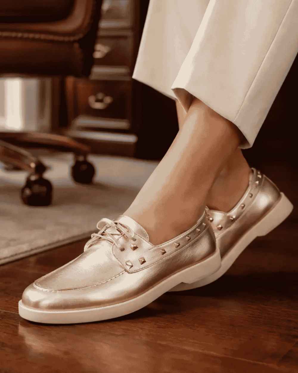 Mocasin Nautico Mujer Comodo 100 Cuero Lia Line-0