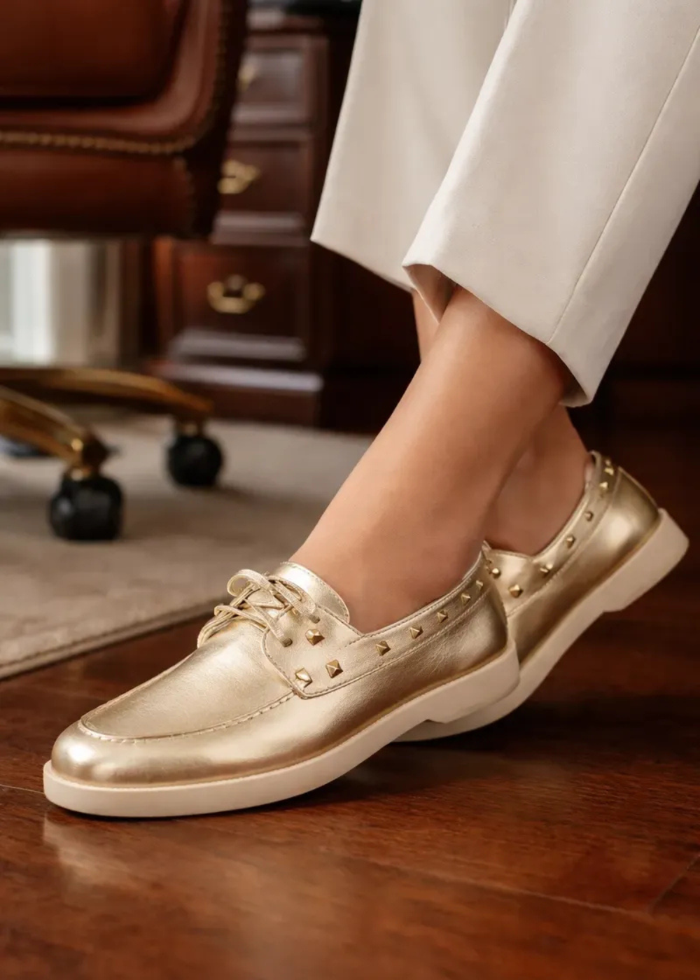 Mocasin Nautico Mujer Comodo 100 Cuero Lia Line-0