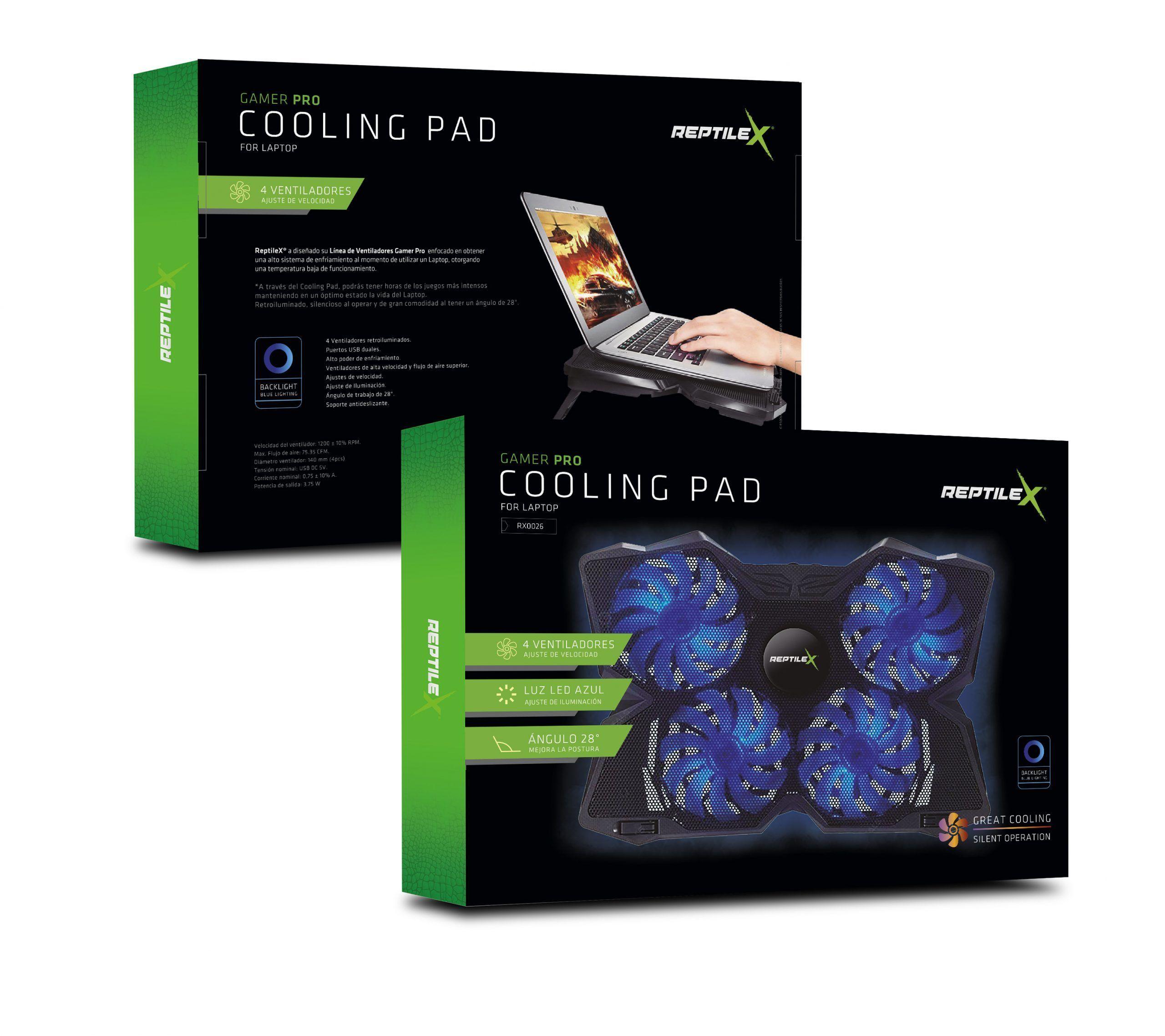 Soporte Cooling Gamer 4 Ventiladores, luz LED Azul-1