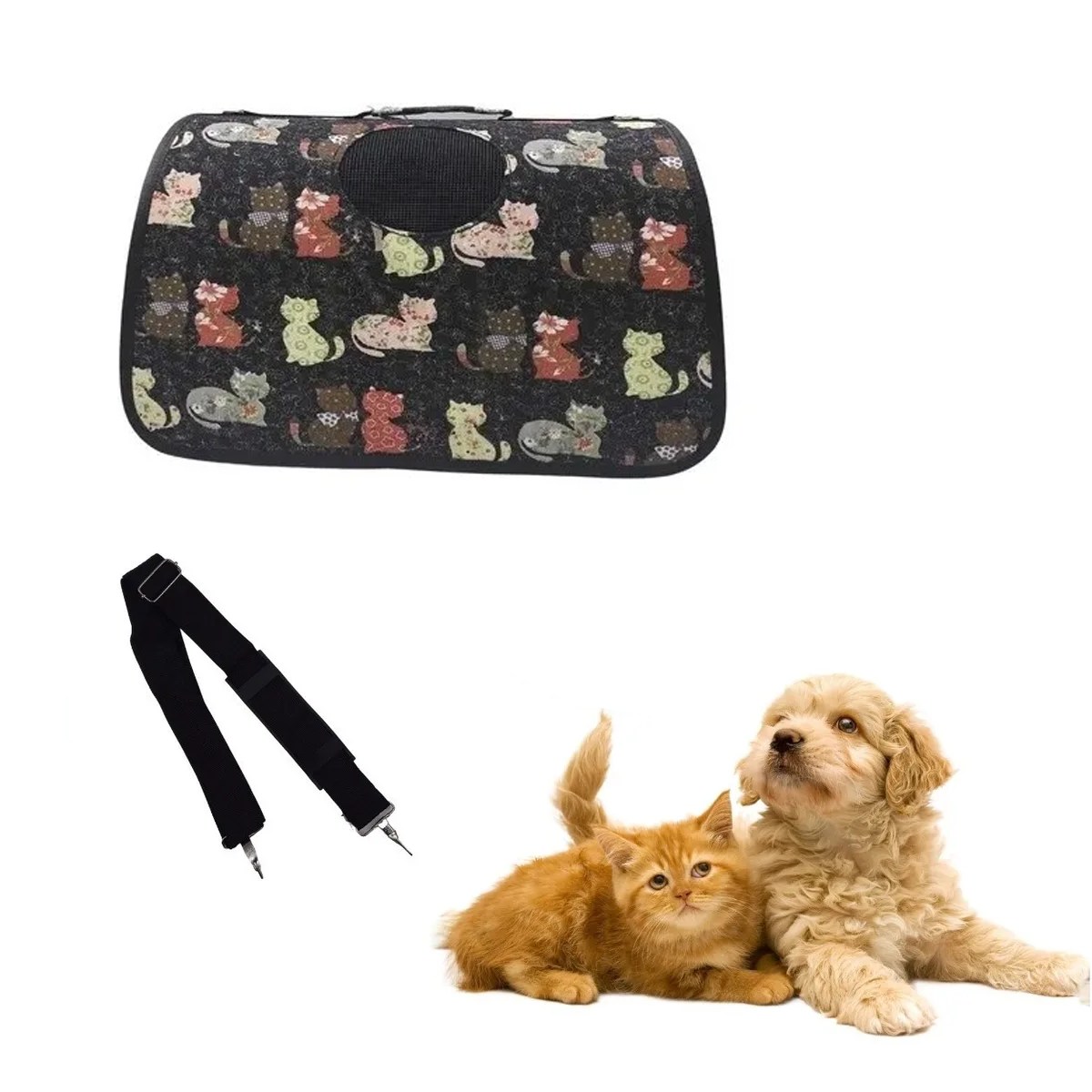 Bolso Transportador De Mascotas Paseo Gatos fondo negro-1