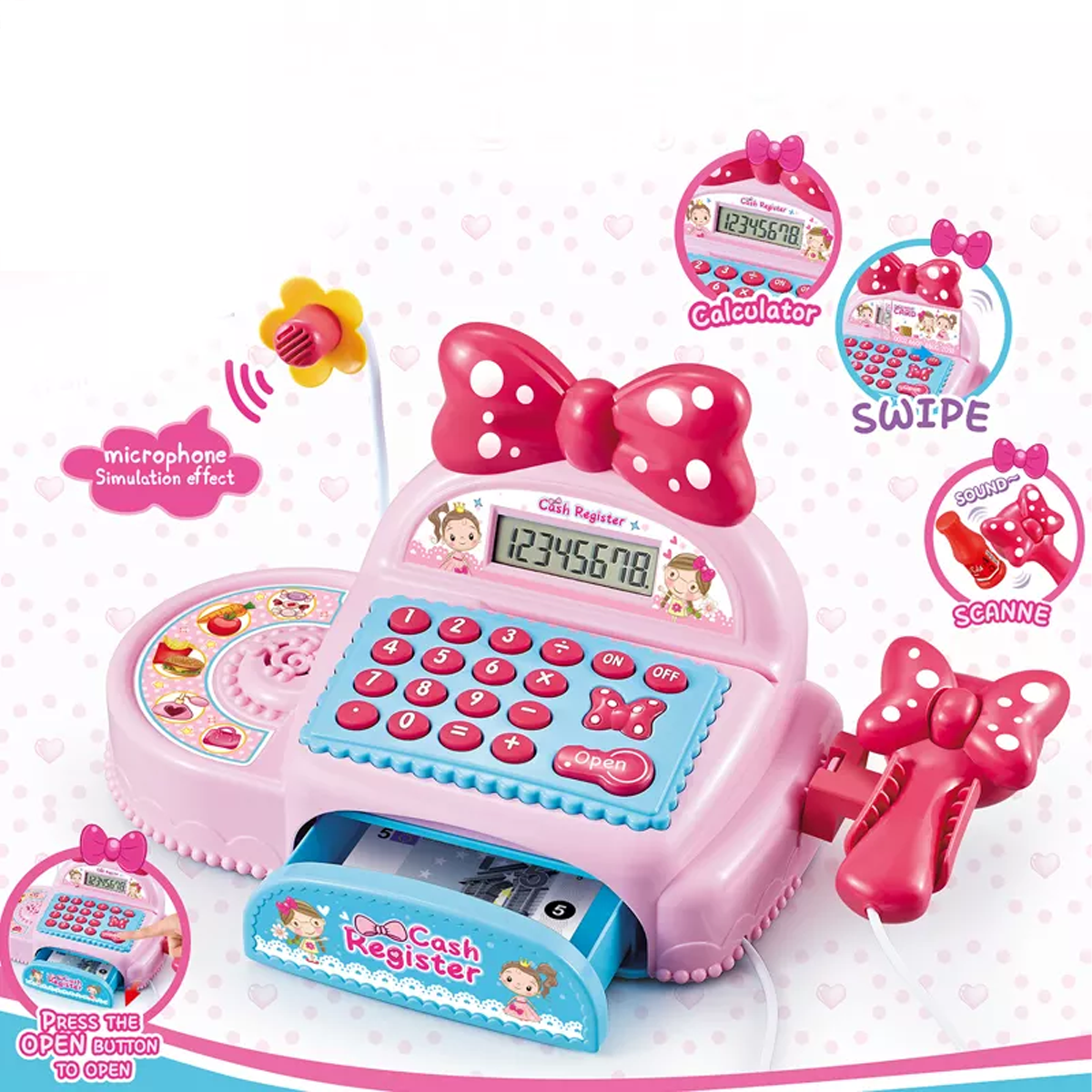 Caja registradora de juguete Rosada-7