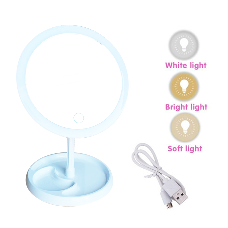 Espejo Maquillaje Cosmético 28 Luz Led Recargable Usb Táctil Blanco-2