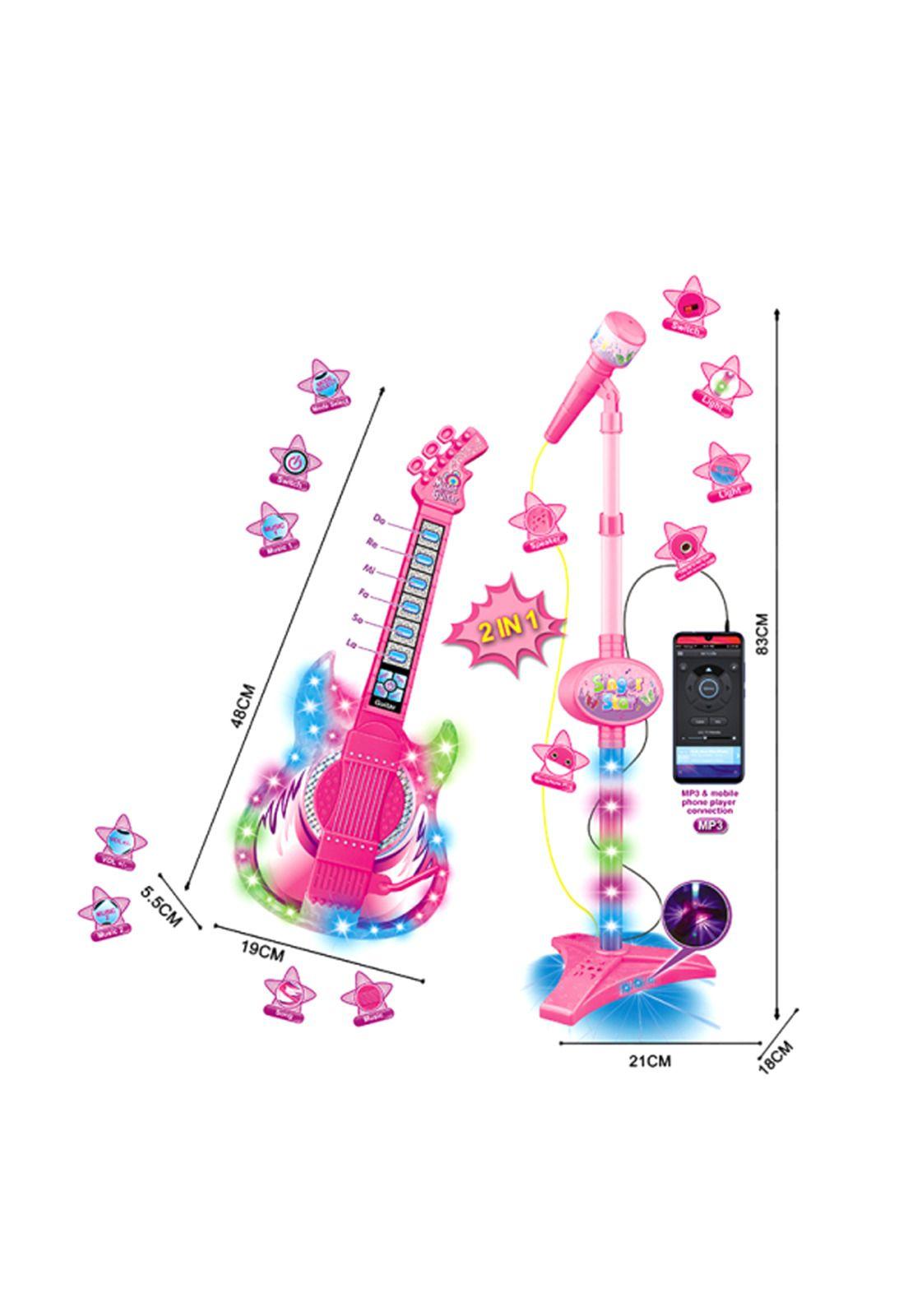Guitarra musical de juguete con micrófono Rosada-2