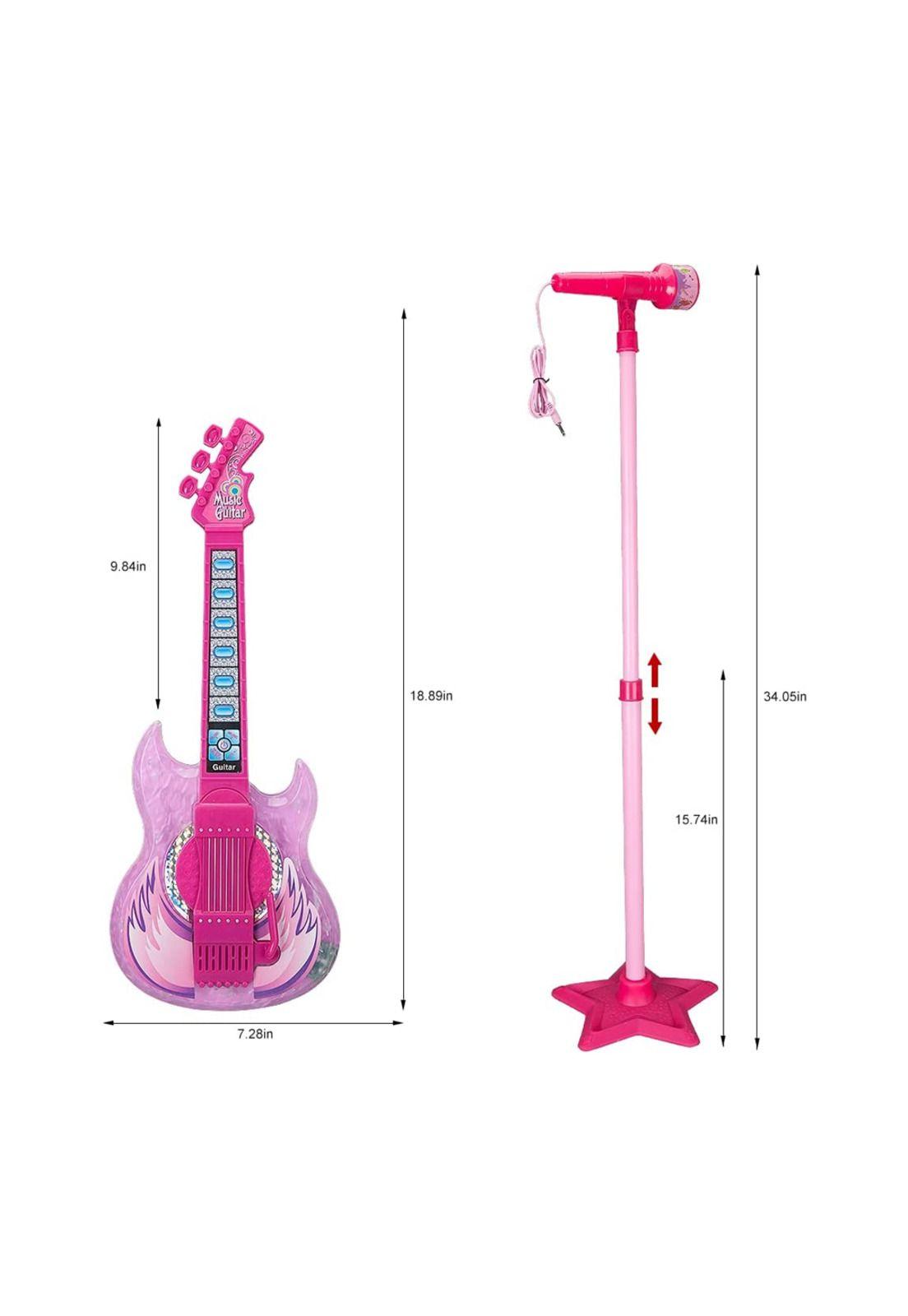 Guitarra musical de juguete con micrófono Rosada-5