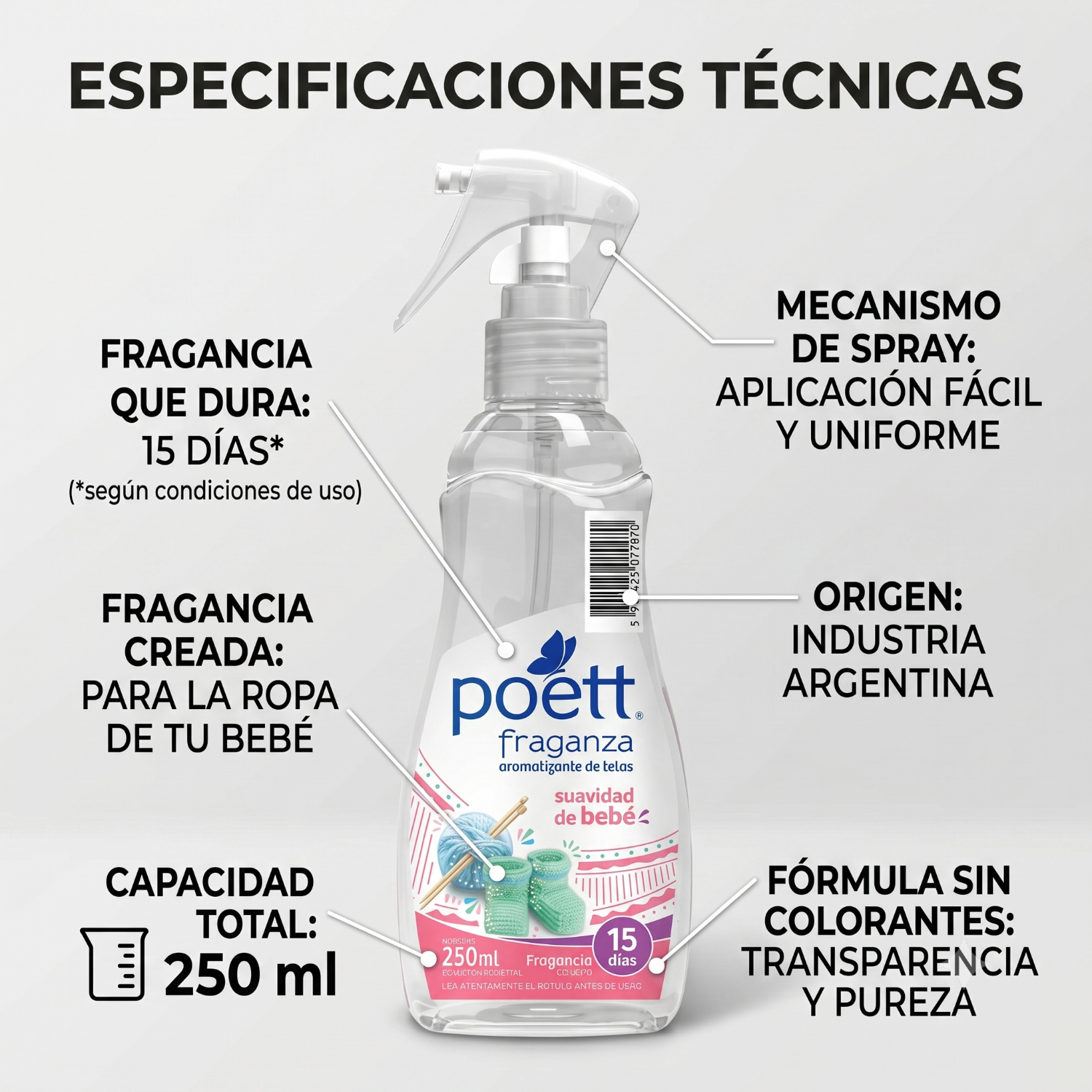 Aromatizante Telas Poett Suavidad Bebe 250ml-3