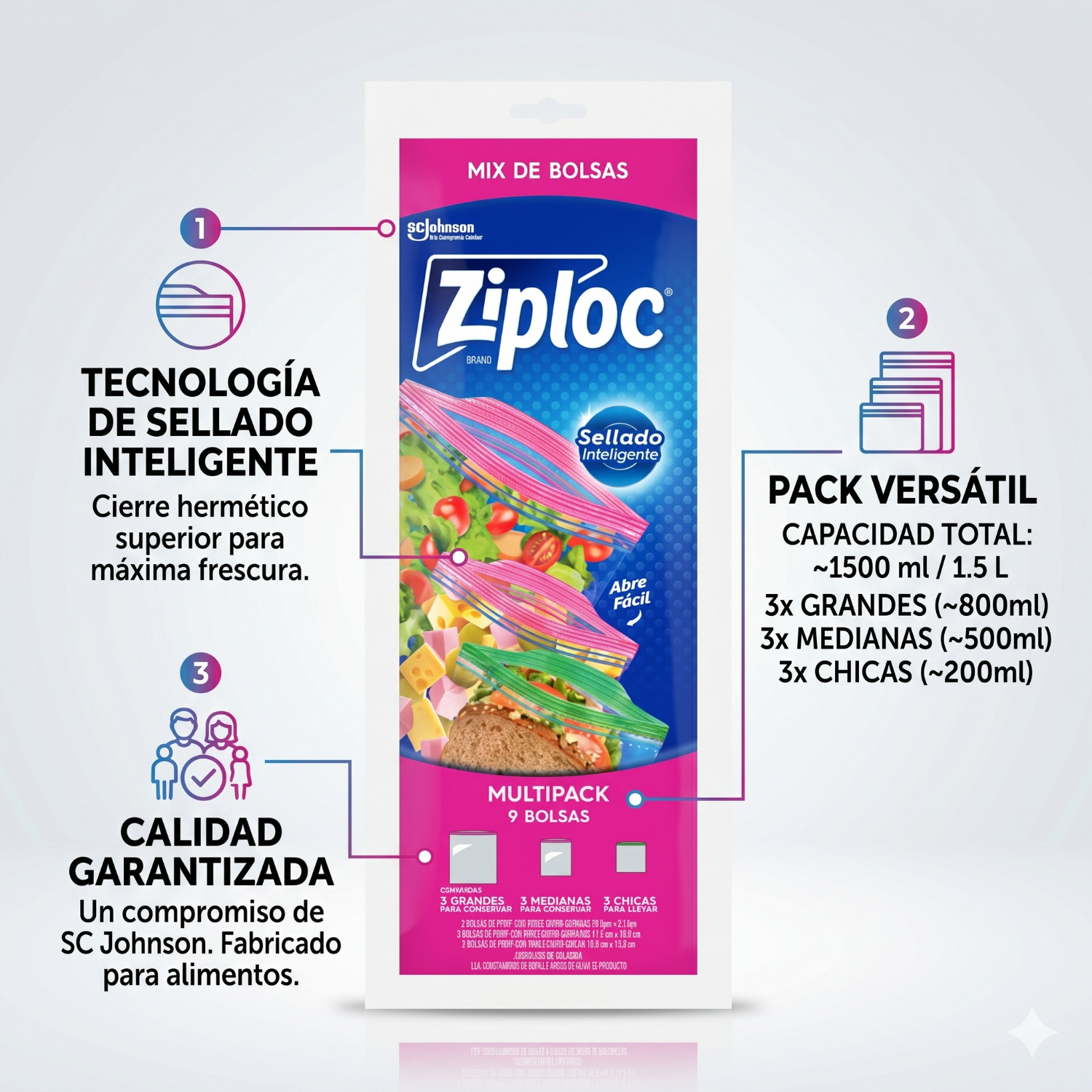 Bolsas Ziploc Multipack 9u para Alimentos y Freezer-3