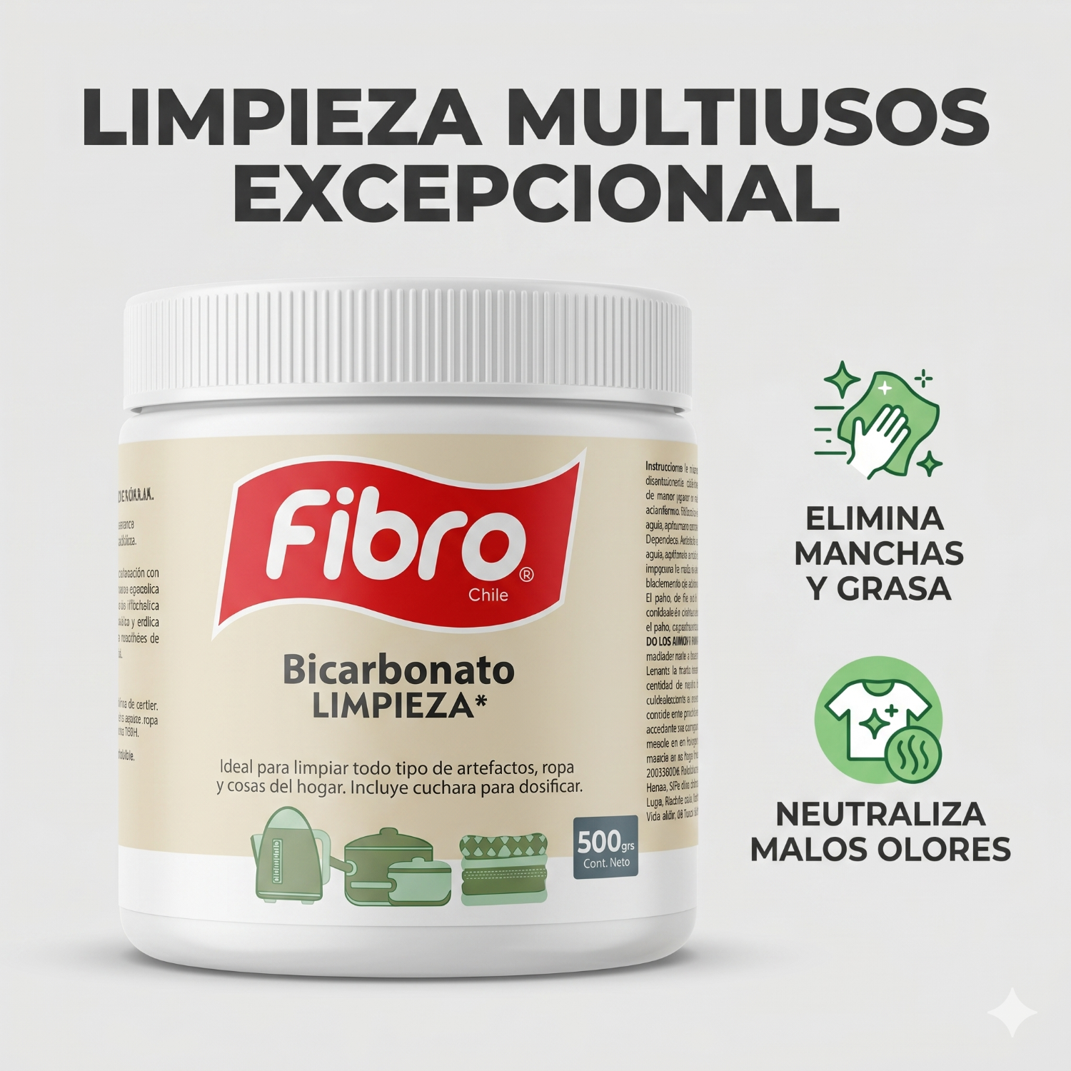 Bicarbonato Limpieza Fibro Chile 500g Multiusos-1