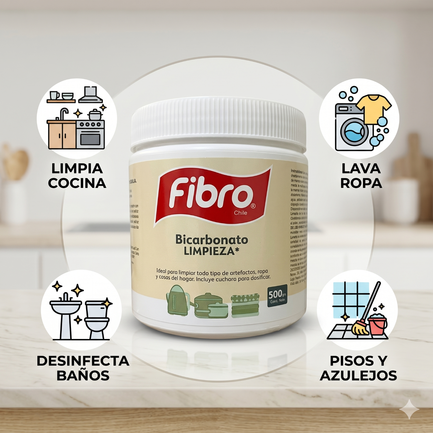 Bicarbonato Limpieza Fibro Chile 500g Multiusos-2