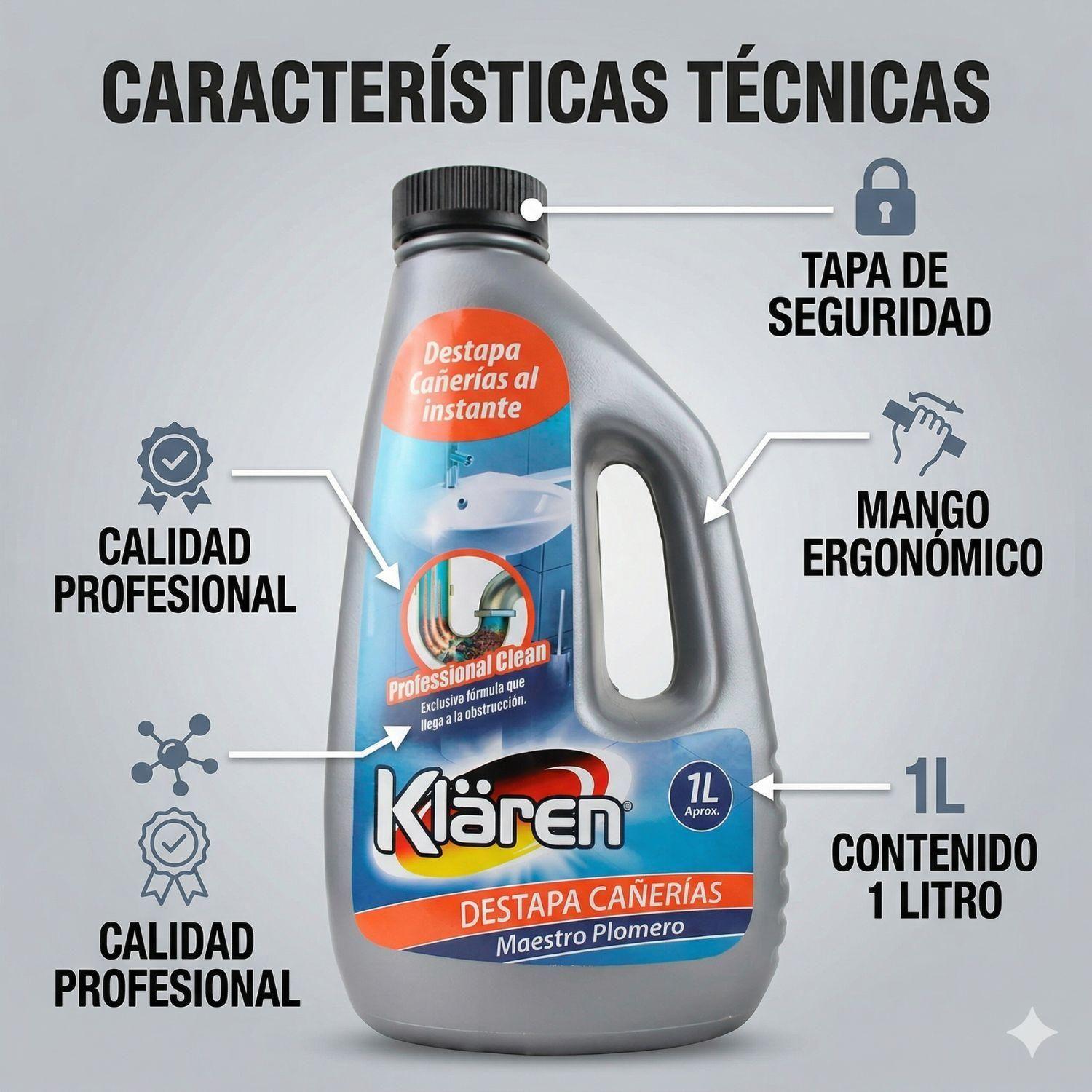 Desatascador Cañerías Klaren Maestro Plomero 1L-4