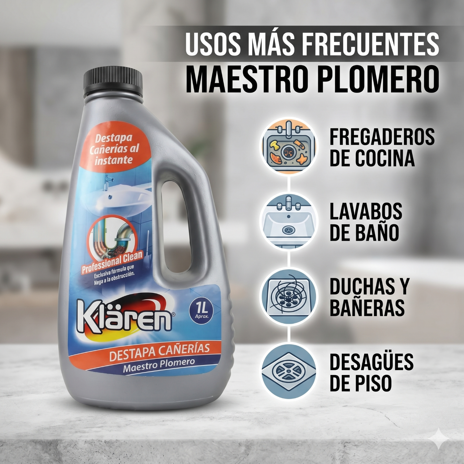 Desatascador Cañerías Klaren Maestro Plomero 1L-2