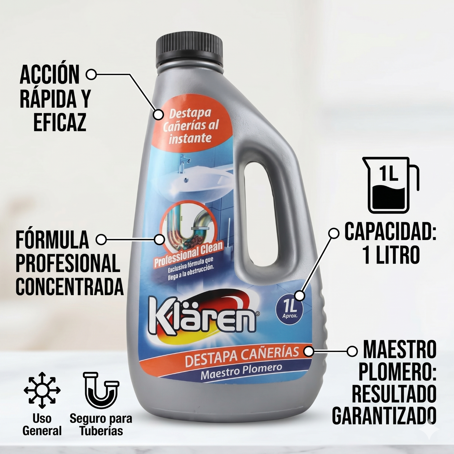 Desatascador Cañerías Klaren Maestro Plomero 1L-3