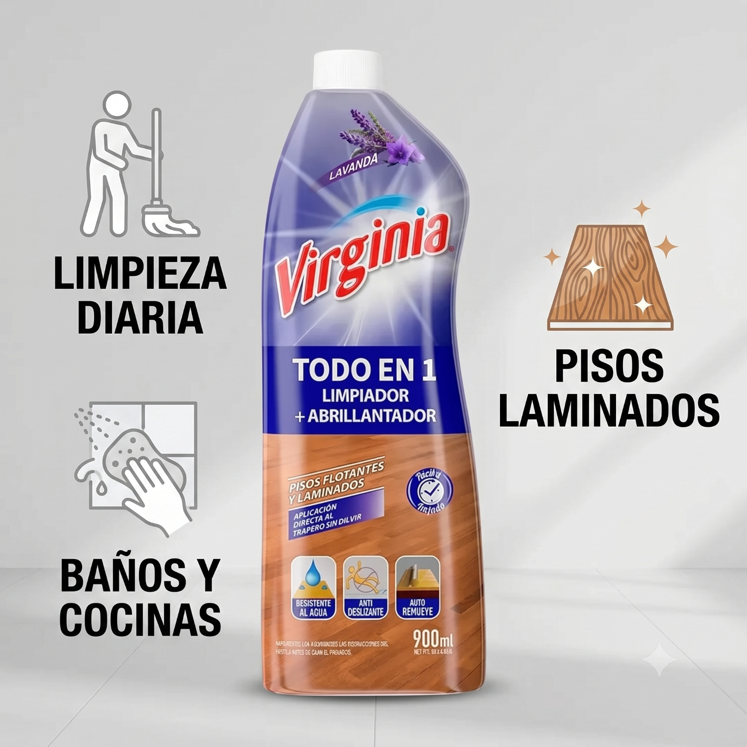 Limpiador + Abrillantador para Piso Flotante Virginia 900 ml-2