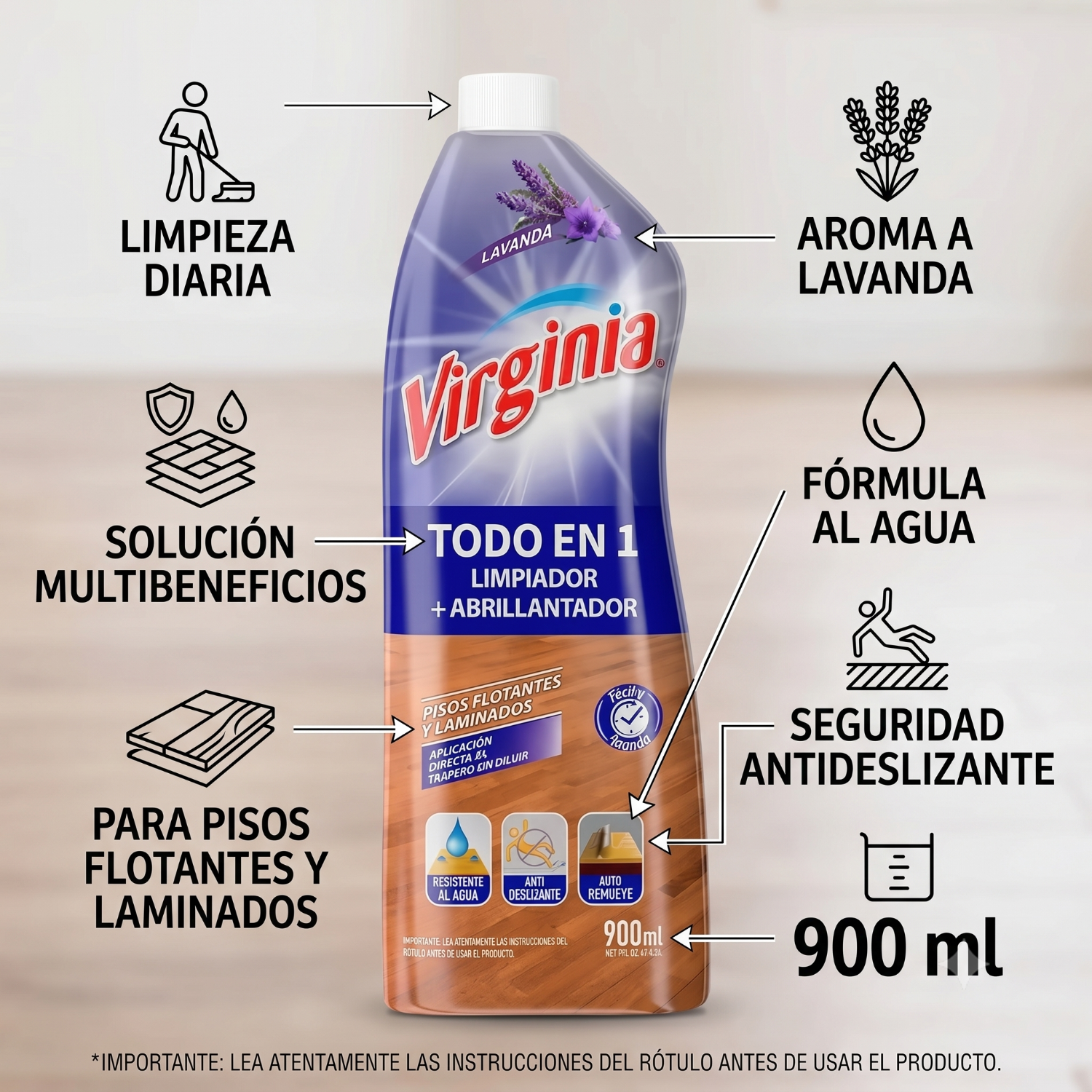 Limpiador + Abrillantador para Piso Flotante Virginia 900 ml-3