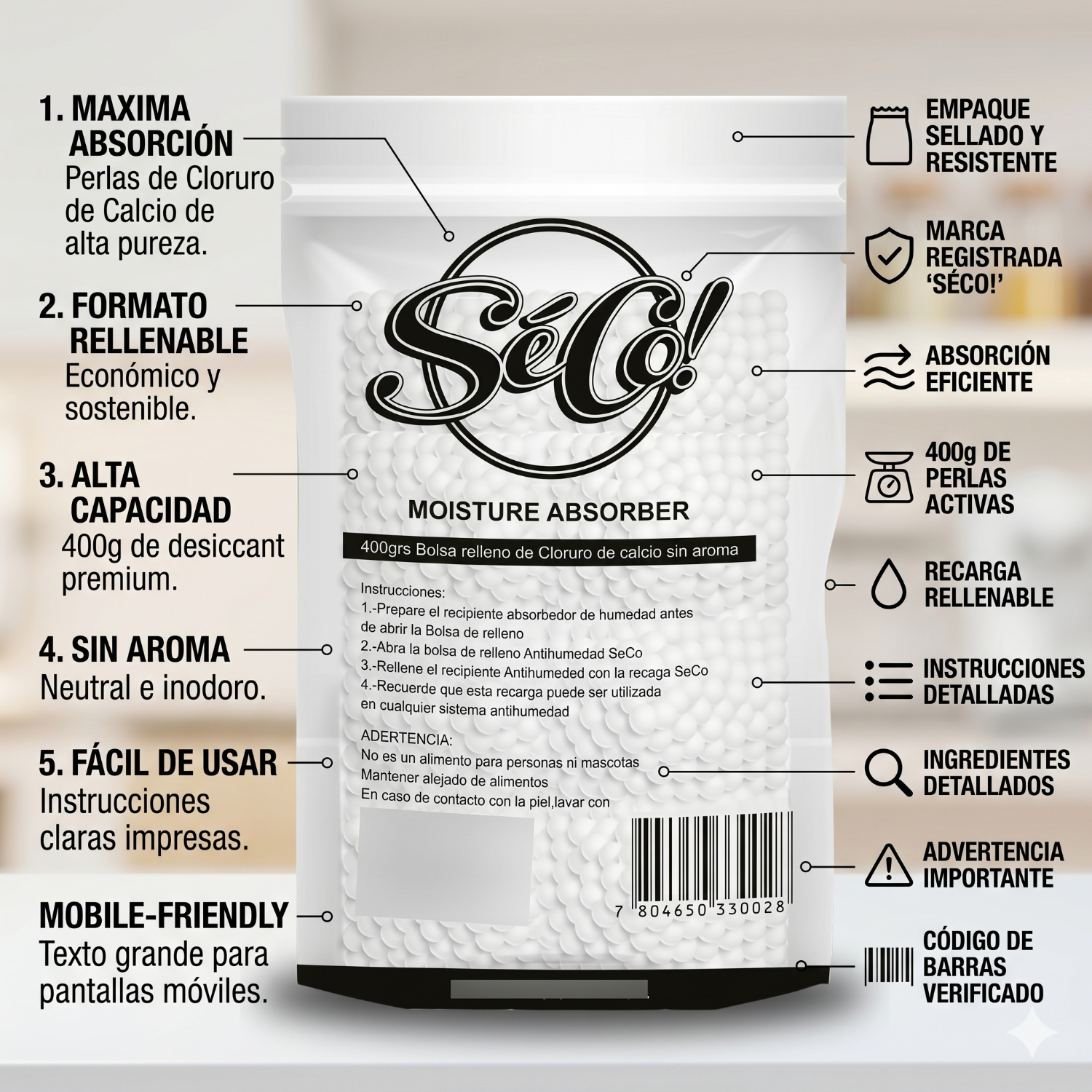 Recarga Antihumedad 400g SecoDry Clóset Hogar-1