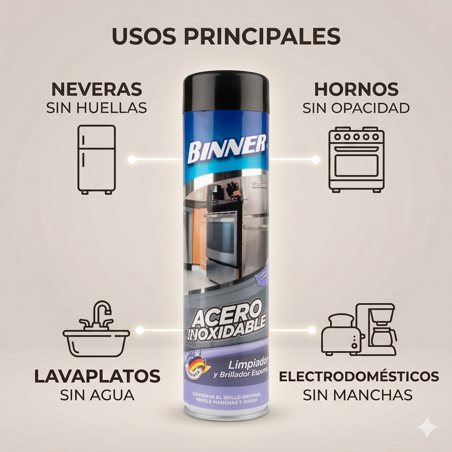 Limpiador y Brillador Binner Acero Inoxidable Espuma 400ml-2