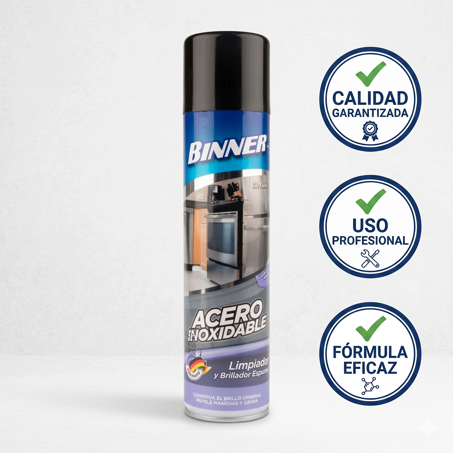 Limpiador y Brillador Binner Acero Inoxidable Espuma 400ml-5