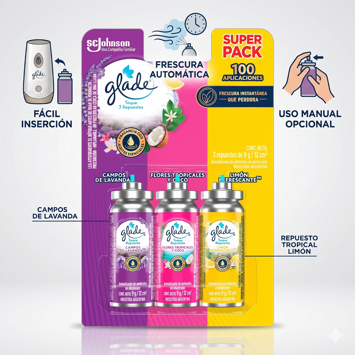 Glade Repuesto Toque 3x12ml Lavanda Tropical Limón-2